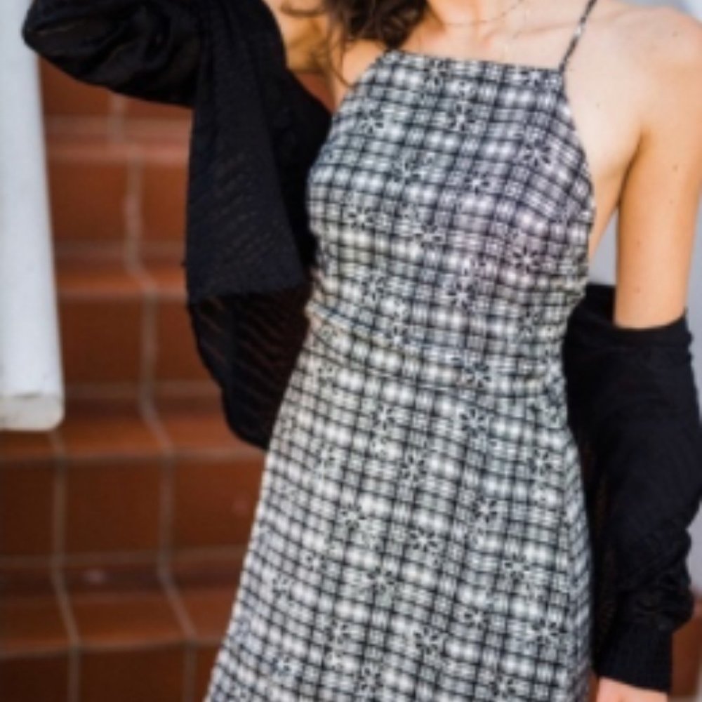 Urban Outfitters Floral Plaid Cross Back Mini Dres